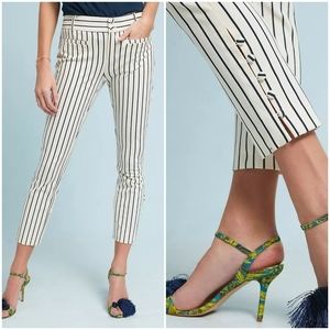 ANTHROPOLOGIE striped skinny strechy crop trouser pants in off white and navy